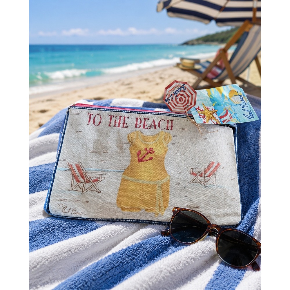 Paul Brent Beach Life To The Beach Tapestry Zipper‎ Pouch Cosmetic Bag NWT